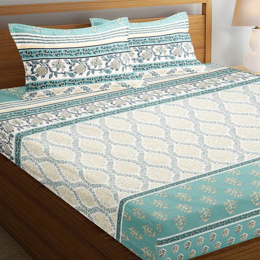 Grey Cotton Double Bedsheet with Pillow Cover, , large