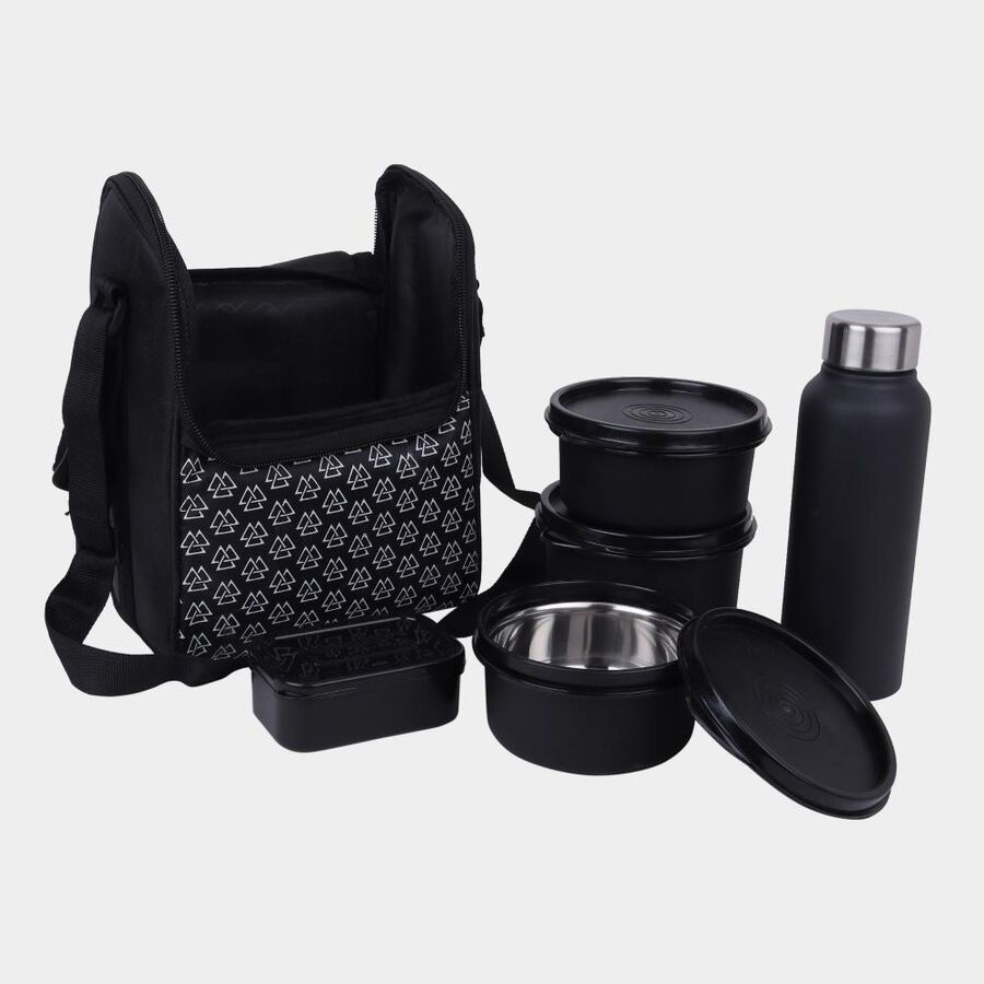 Steel Lunch Box, 4 Containers, 1 Bottle and 1 Bag, , large image number null
