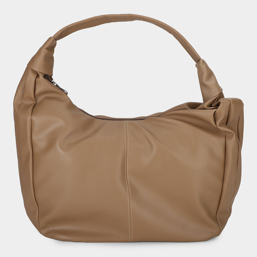 Woman'S Beige slouchy shoulder Bag, , large
