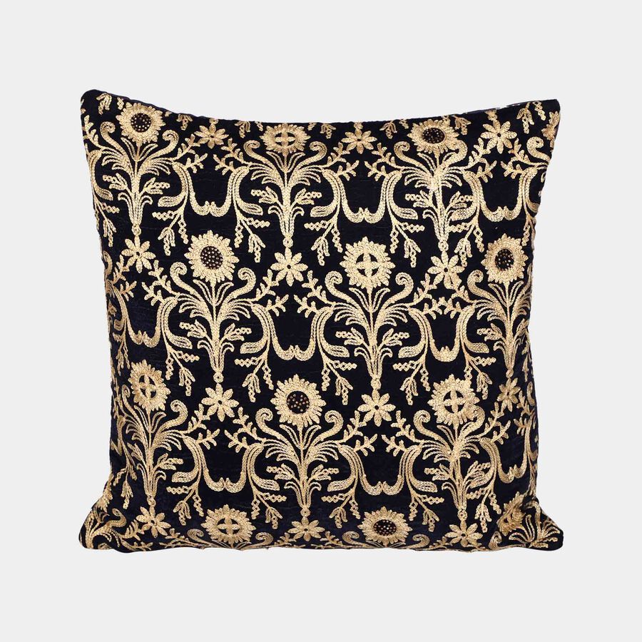 Black Floral Embroidered Cushion Cover, , large