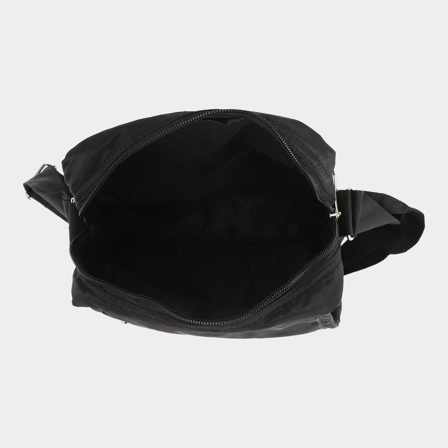 Black Nylon Messenger Sling Bag with Adjustable Shoulder Strap, , large