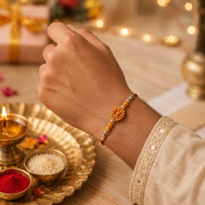 Printed & Metallic Beaded Rakhi