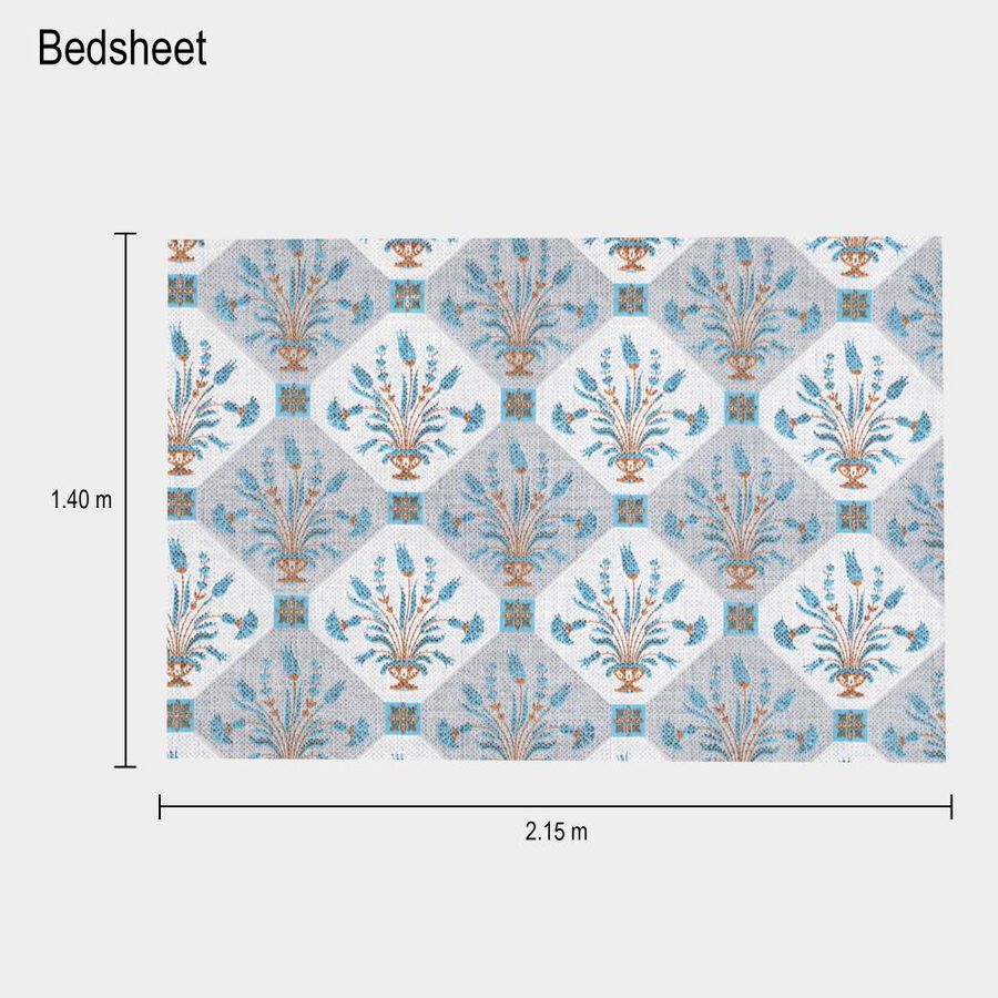 Light Blue Cotton Floral Printed Single Bedsheet, , large