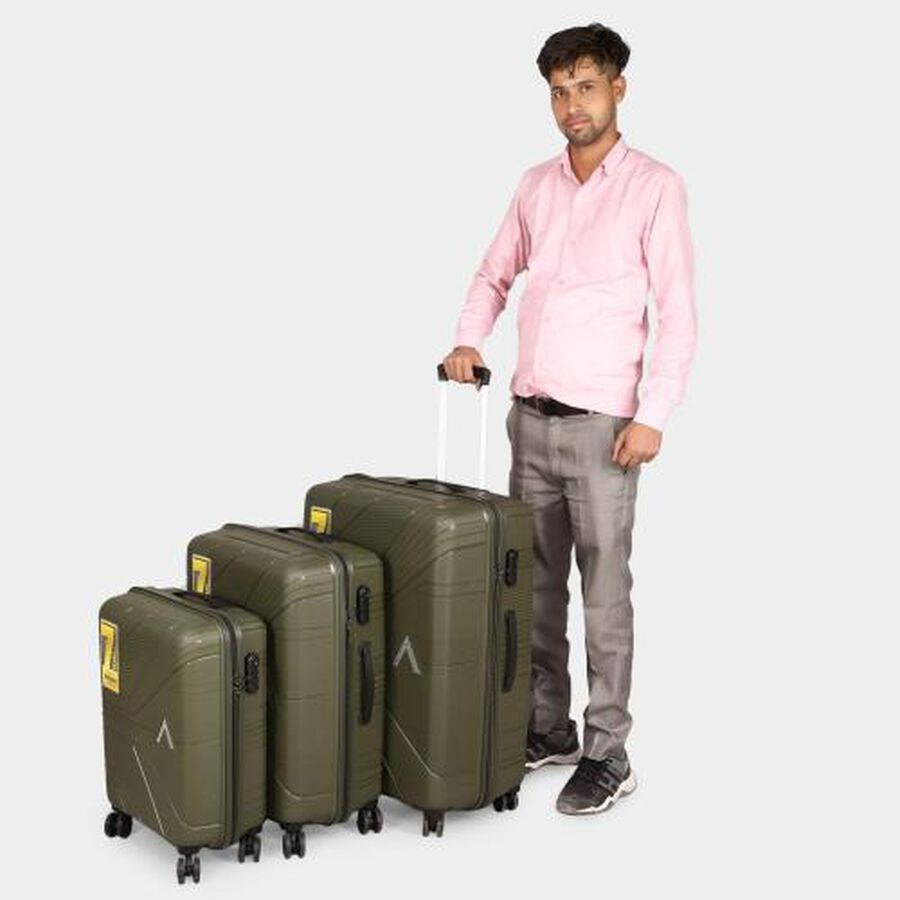 8-Wheel Green Polypropylene Hard Case Trolley, Small + Medium + Large, , large image number null