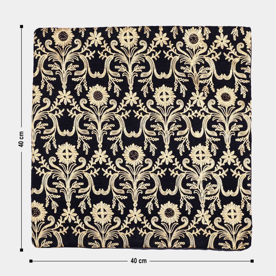 Black Floral Embroidered Cushion Cover, , large
