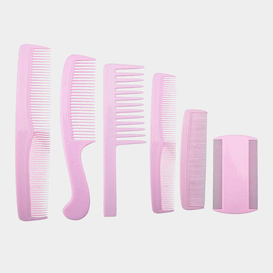 Plastic Hair Comb, Set of 6 - Colour/Design May Vary, , large image number null