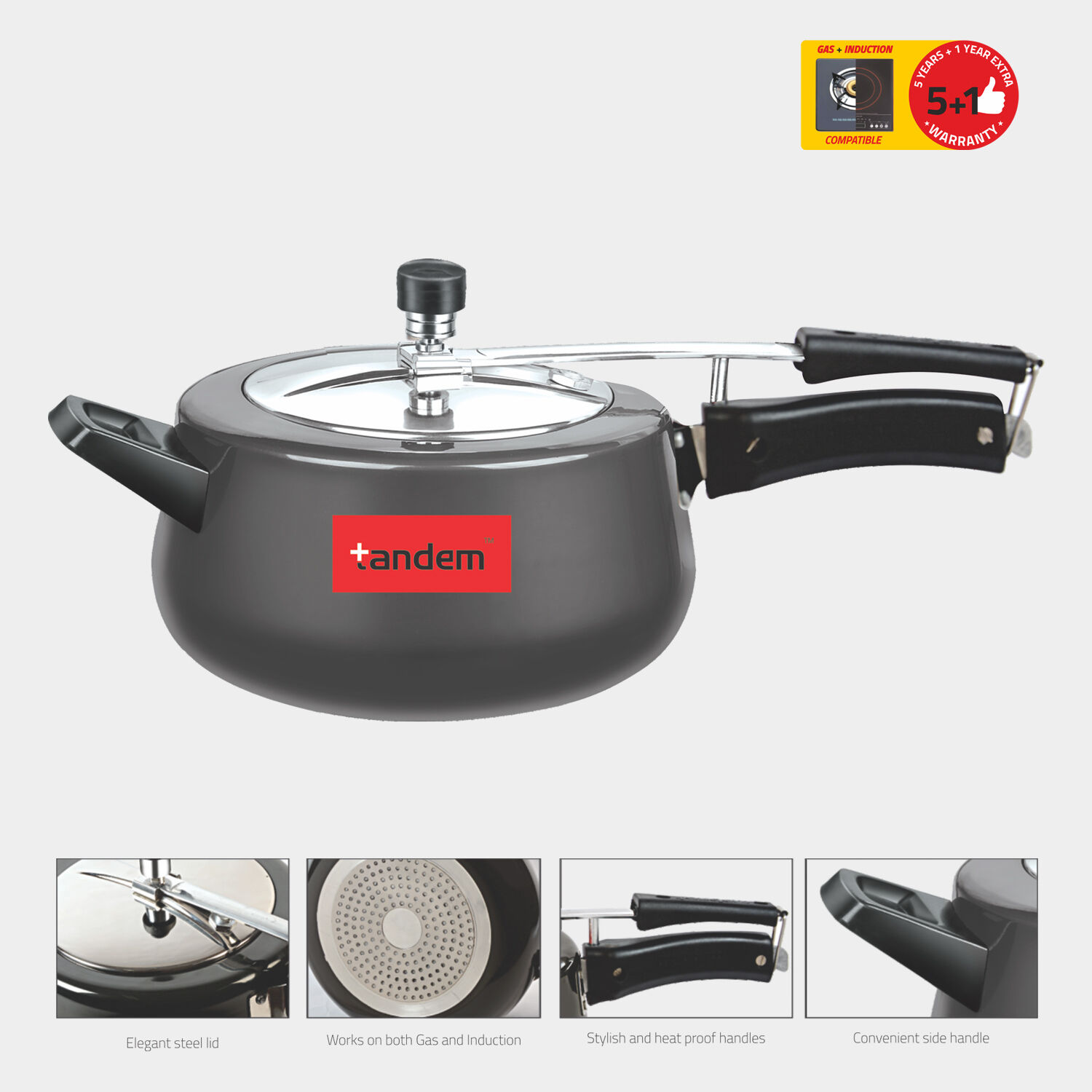Tandem 5 L Induction Pressure Cooker Hard Anodised Aluminium