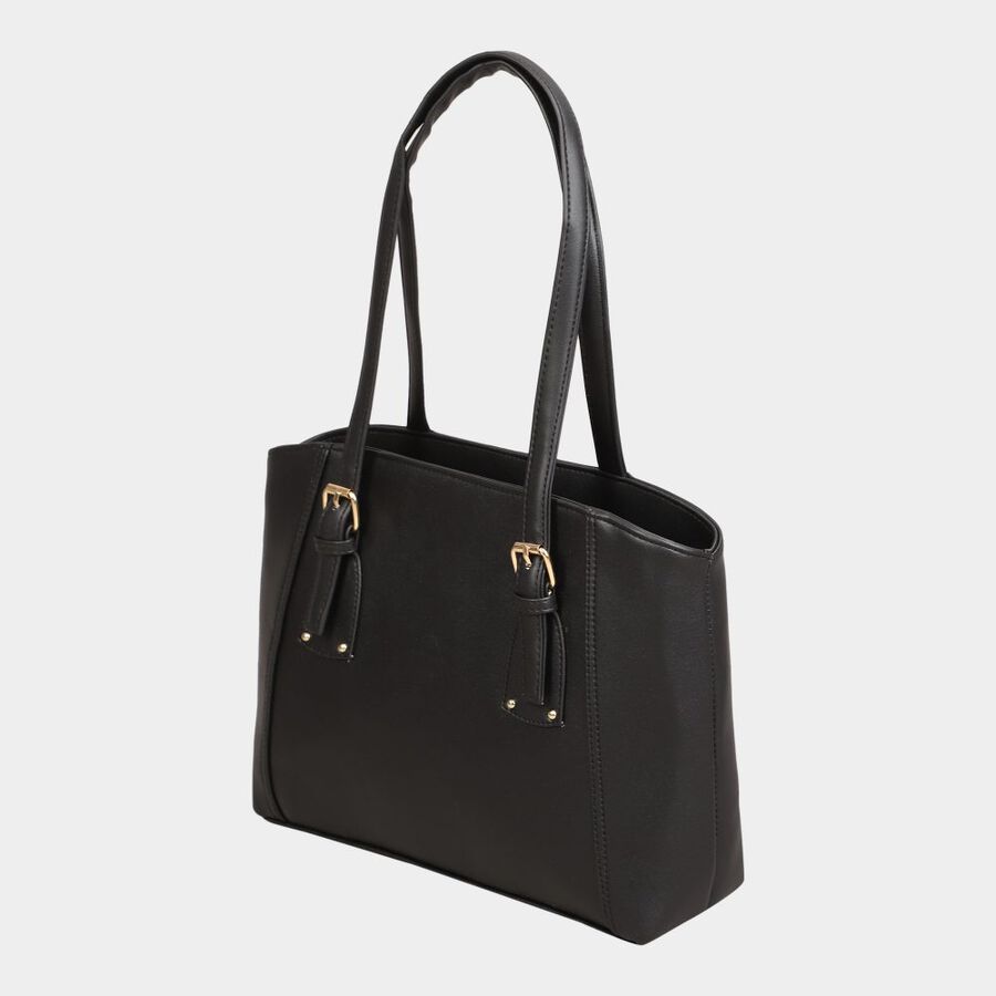 Women's Black Polyurethane Handbag, , large image number null