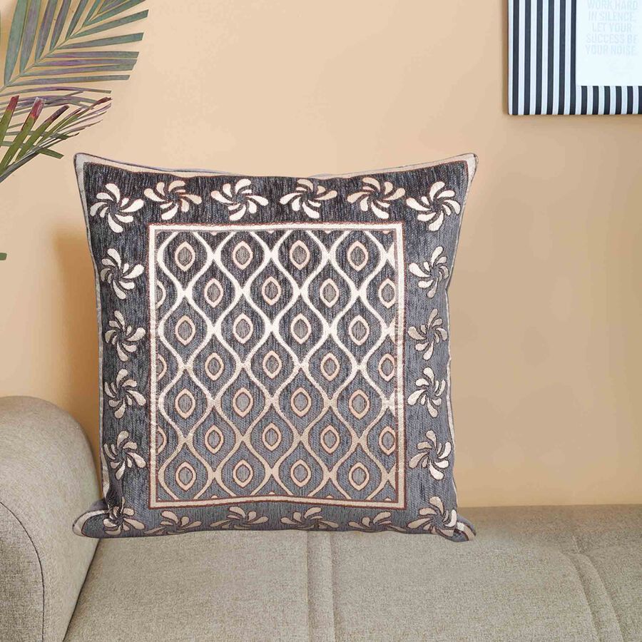 Black and Beige Jacquard Decorative Cushion Cover, , large