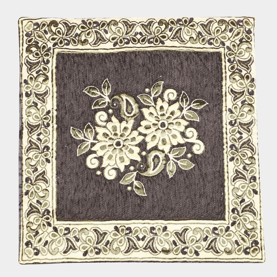 Black Floral Embroidered Cushion Cover, , large