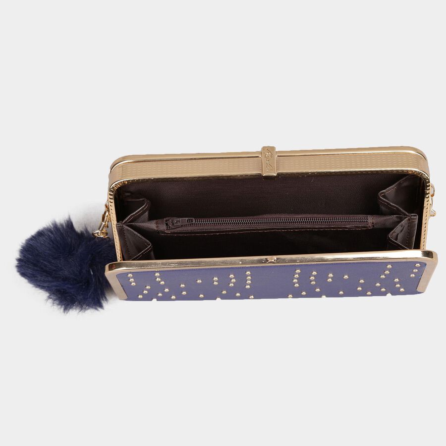 Women's Blue Polyurethane Clutch Bag, , large image number null