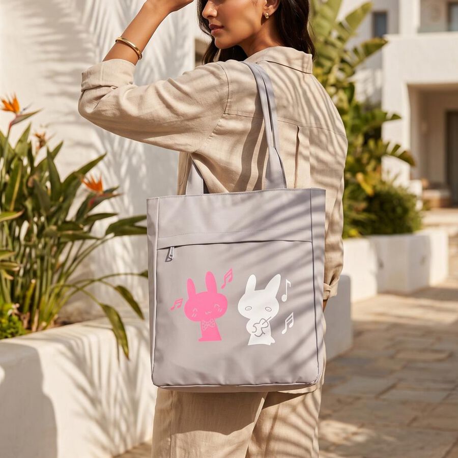 Women's Grey Polyurethane Tote Bag, , large
