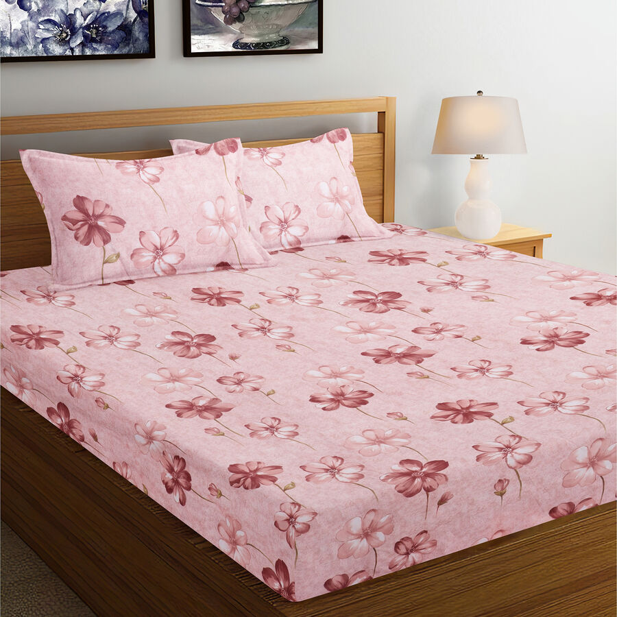 120 GSM Pink Polyester Double Bedsheet, , large image number null