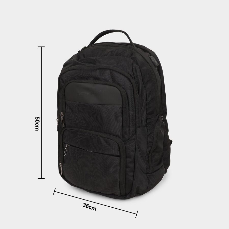 Black Polyester Backpack with Laptop Compartment and USB Port, , large image number null