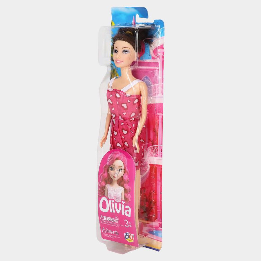 Kid's Cute Princess Doll in Pink Heart Print Dress, , large