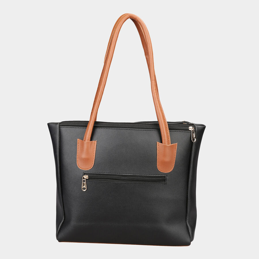 Women's Black Polyurethane Tote Bag, , large image number null