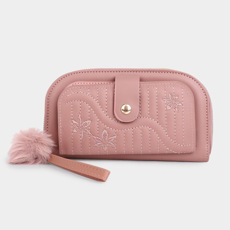 Women's Pink Polyurethane Long Wallet, , large image number null
