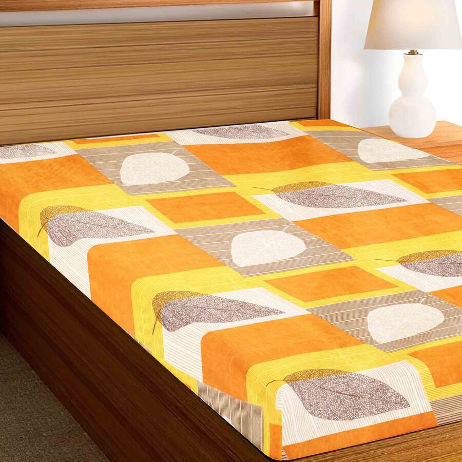 Orange and Yellow Floral Printed Single Bedsheet, , large