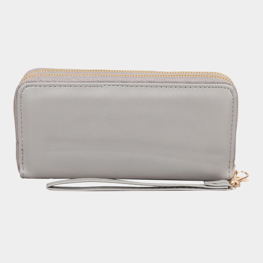 Women's Grey Polyurethane Clutch Bag, , large image number null