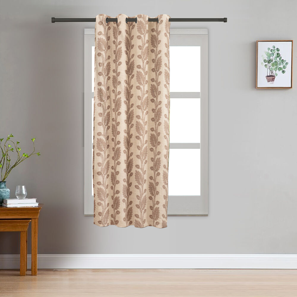 Home Beautiful                         5ft. Soft Beige Printed Eyelet Curtains