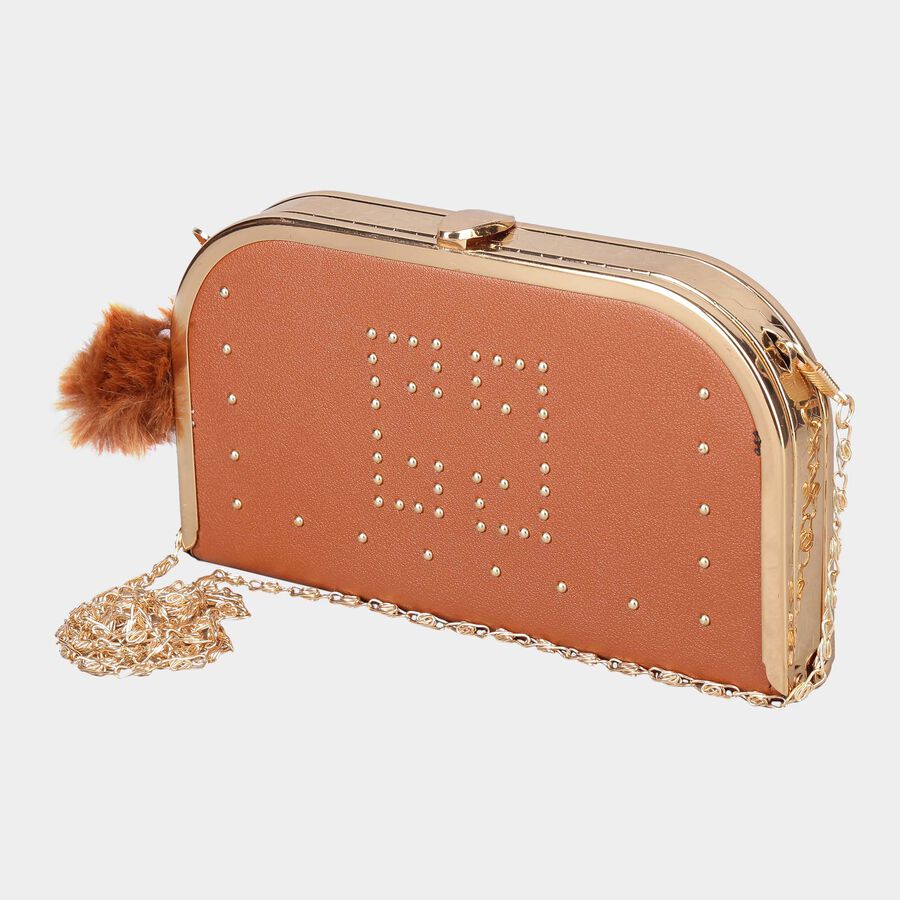 Women's Brown Polyurethane Clutch Bag, , large image number null
