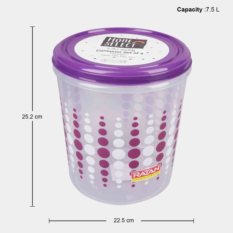 एयर-टाइट प्लास्टिक कंटेनर, 4 का सेट, 750 ml, 2 L, 5 L, 7.5 L, , large image number null