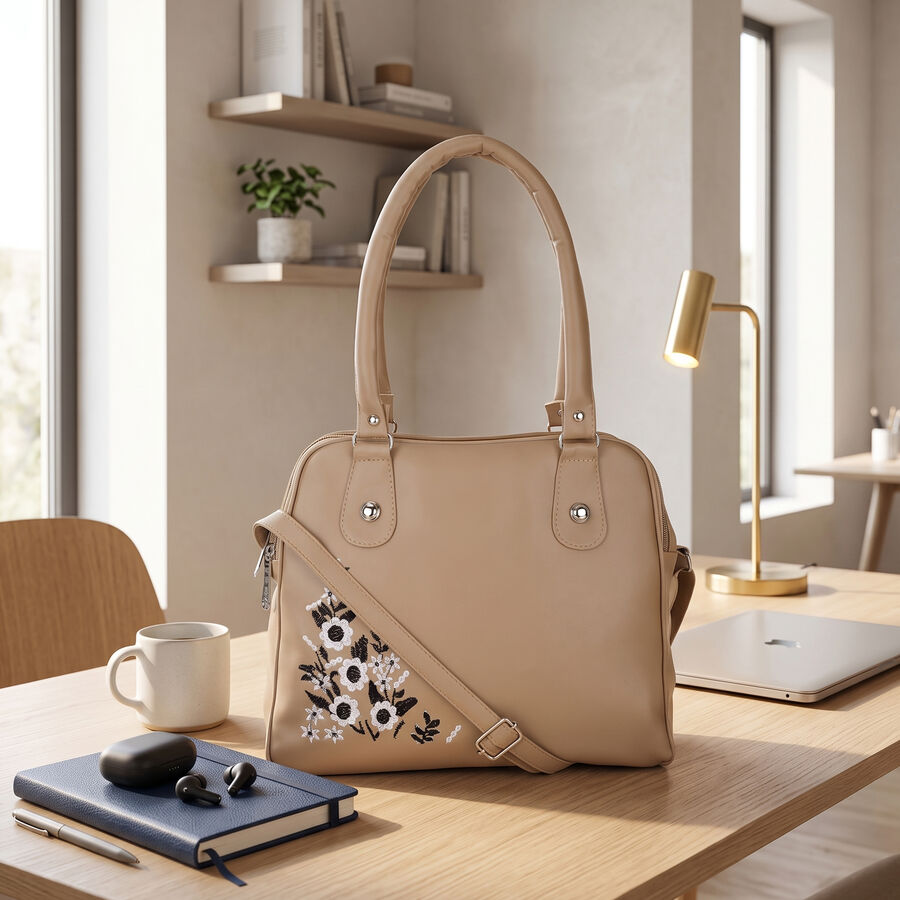Women's Beige Polyurethane Hand Bag, , large