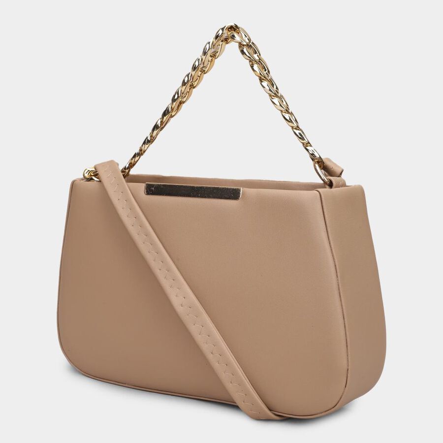 Women Beige Polyurethane Handbag, , large