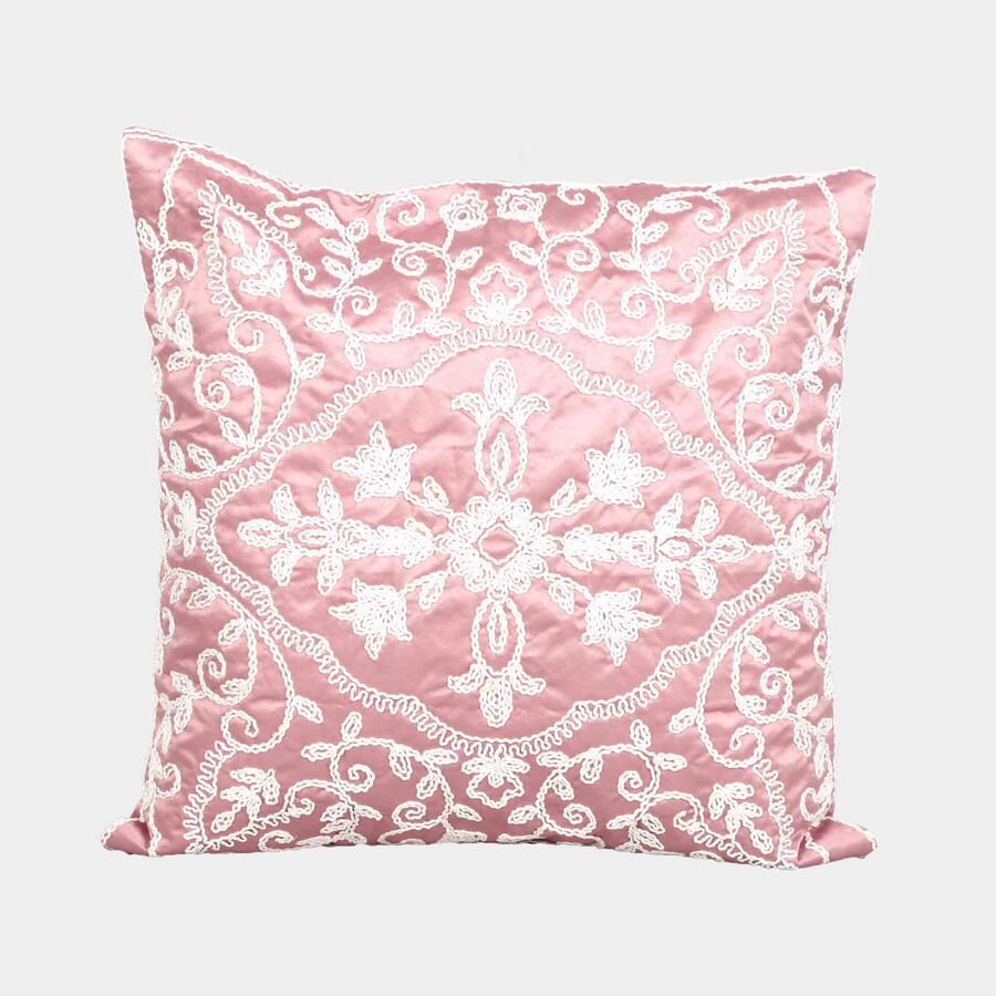 Pink Embroidered Floral Cushion Cover, , large