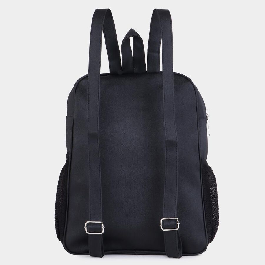 Women's Black Polyurethane Backpack, , large image number null