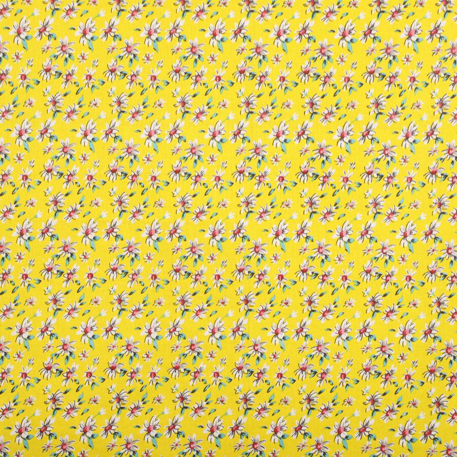 Yellow Cotton Floral Printed Single Bedsheet, , large