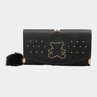 Women's Black Polyurethane Clutch Bag, , small
