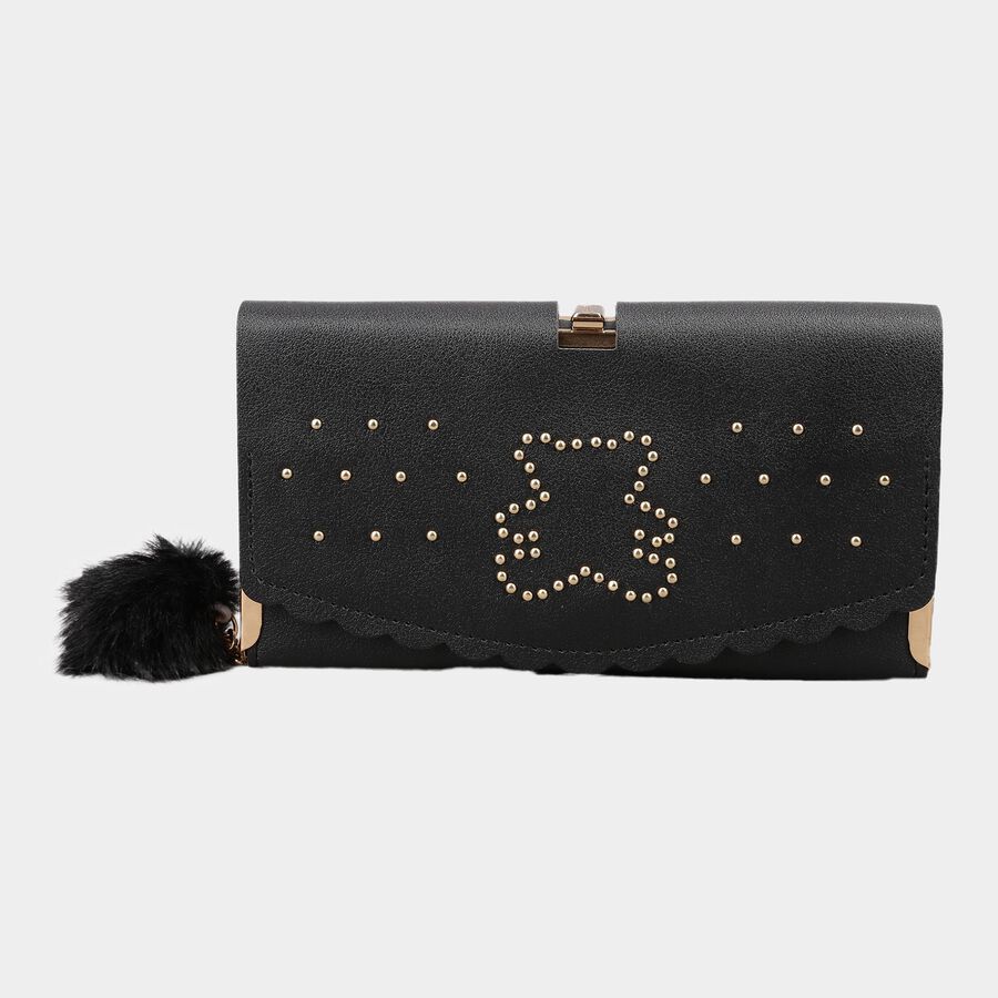 Women's Black Polyurethane Clutch Bag, , large