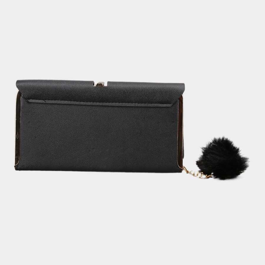 Women's Black Polyurethane Clutch Bag, , large