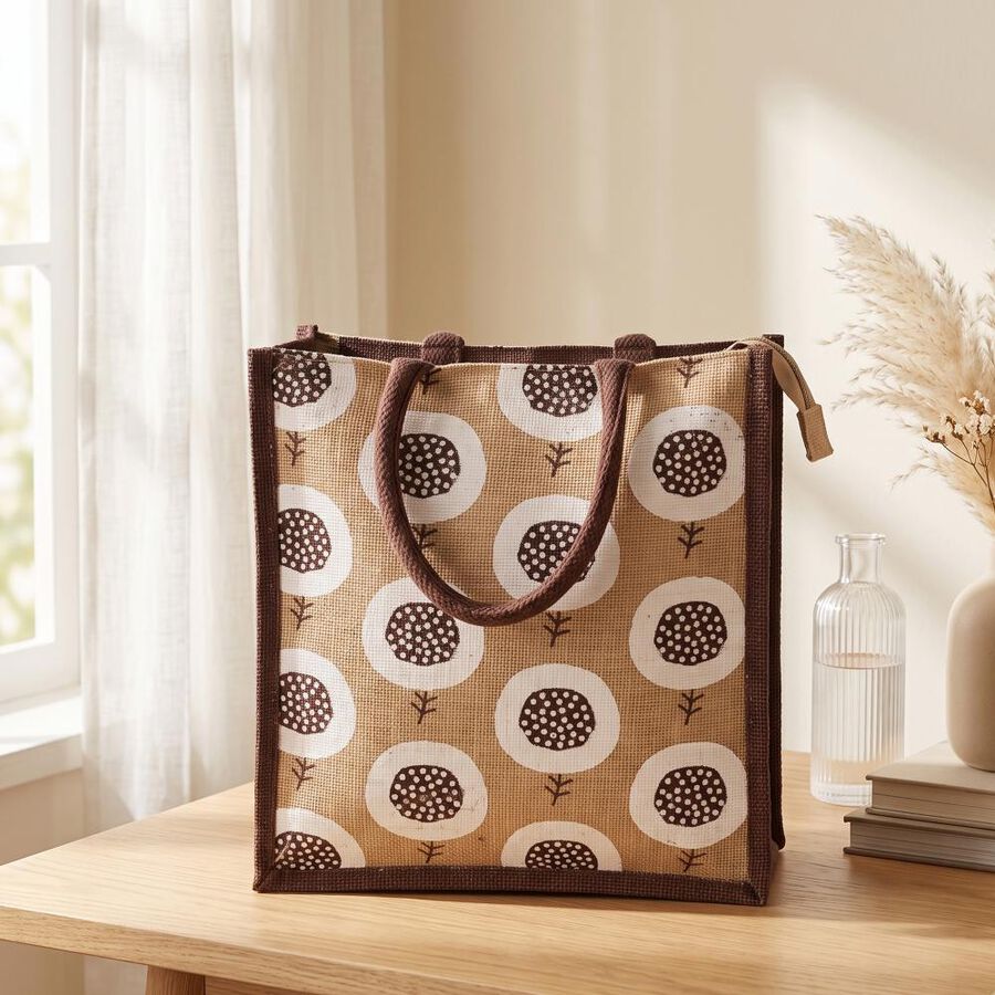 Brown JuteLunch Bag, , large