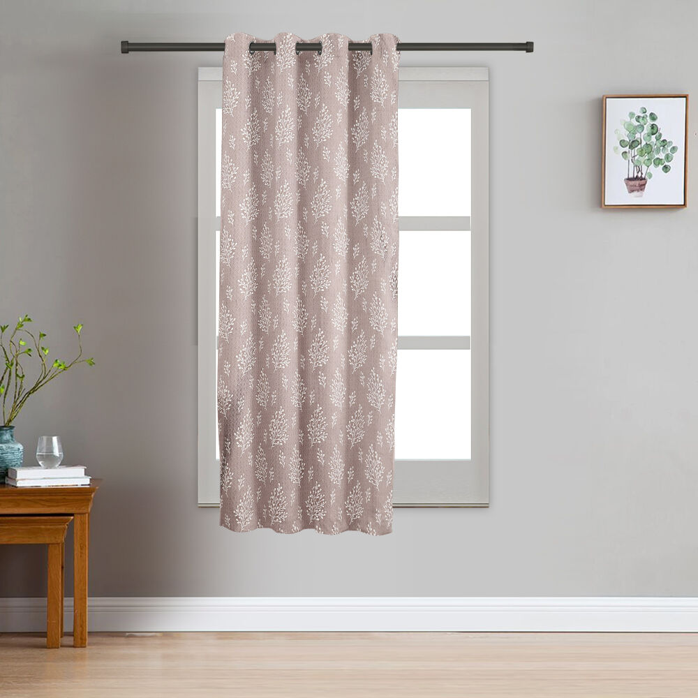 Home Beautiful                         5ft. Beige Printed Eyelet Window Curtains