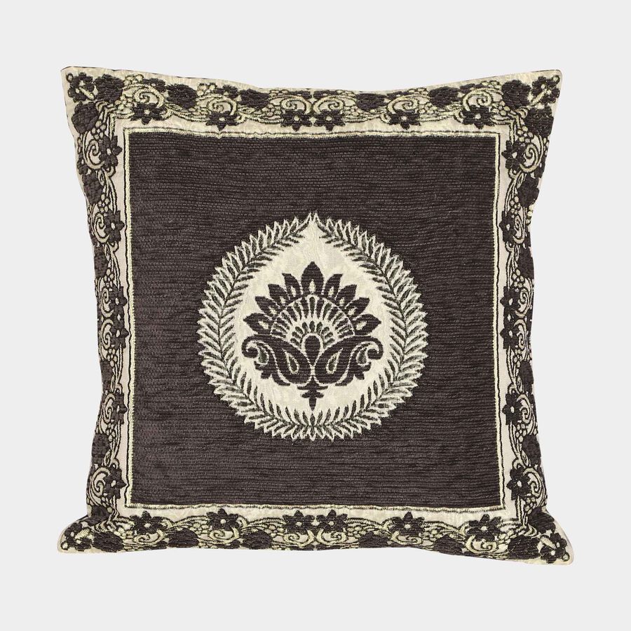 Black Floral Jacquard Cushion Cover, , large