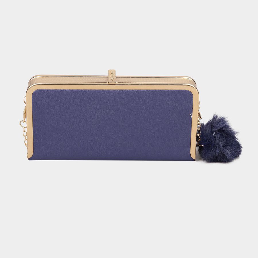Women's Blue Polyurethane Clutch Bag, , large image number null