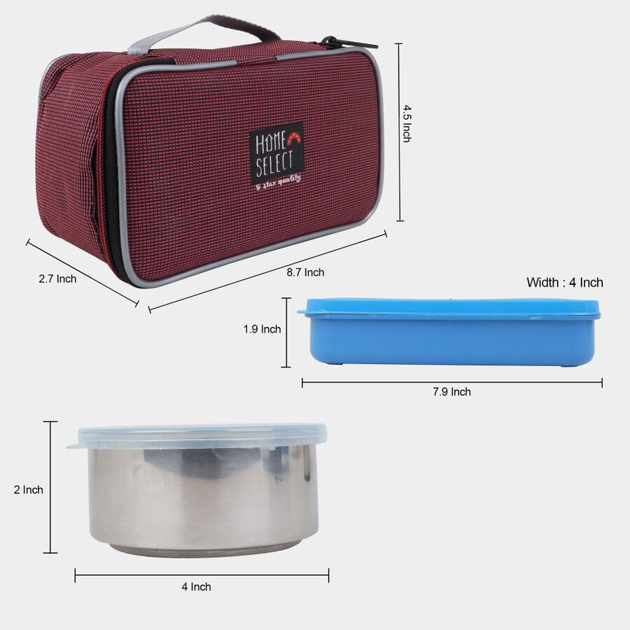 Steel Lunch Box, 3 Containers and 1 Bag, , large image number null