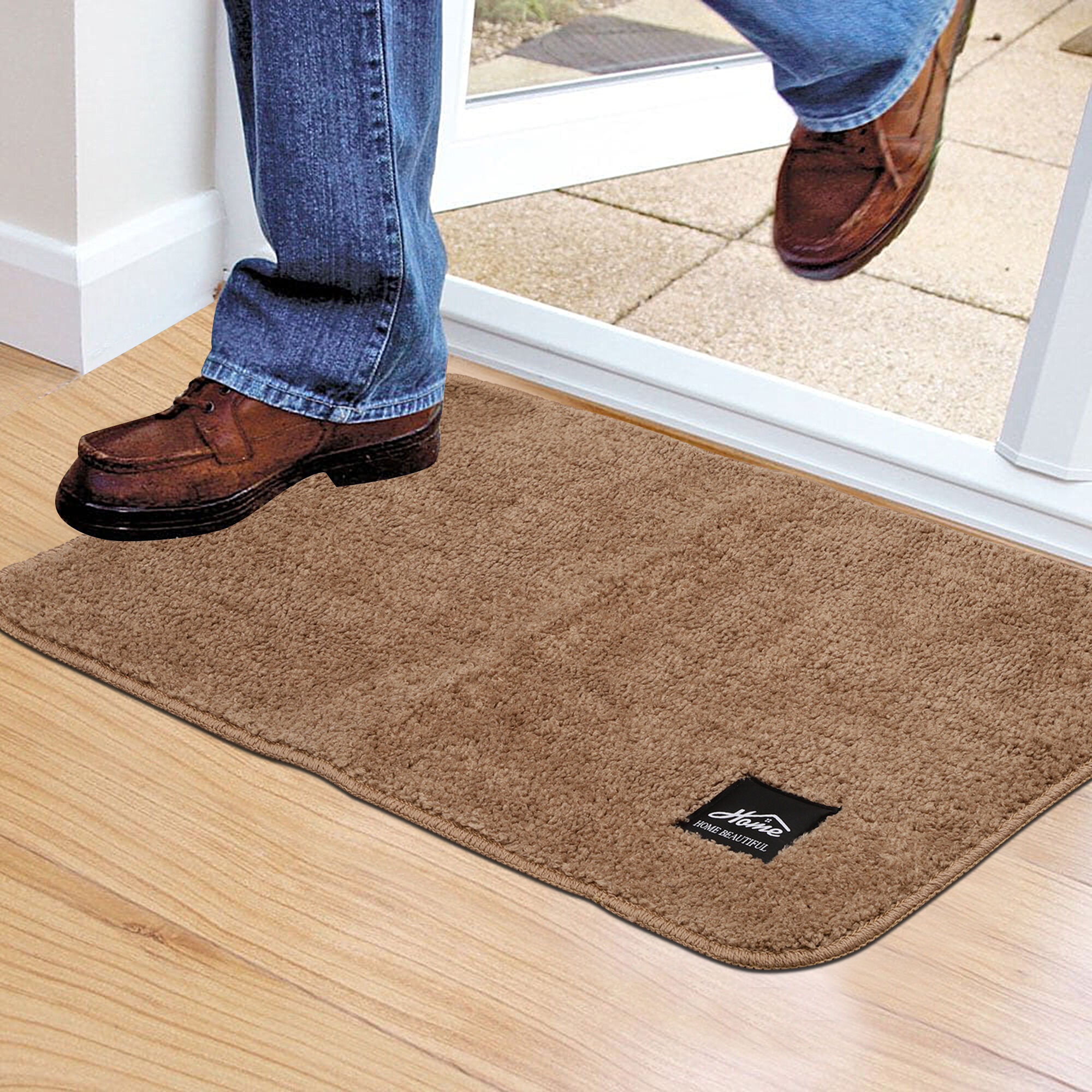Home Beautiful                         Anti-Skid Beige Microfiber Door Mat