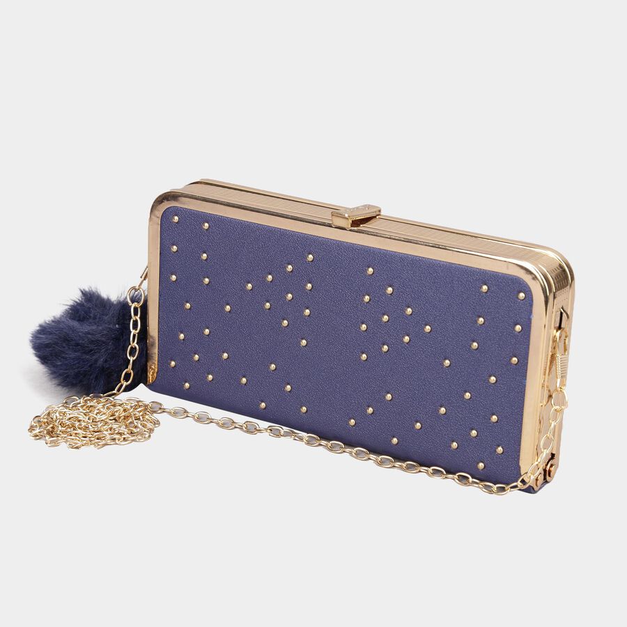 Women's Blue Polyurethane Clutch Bag, , large image number null