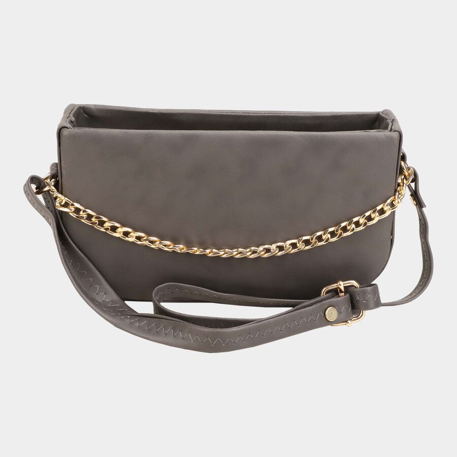Women's Grey Polyurethane Sling Bag, , large