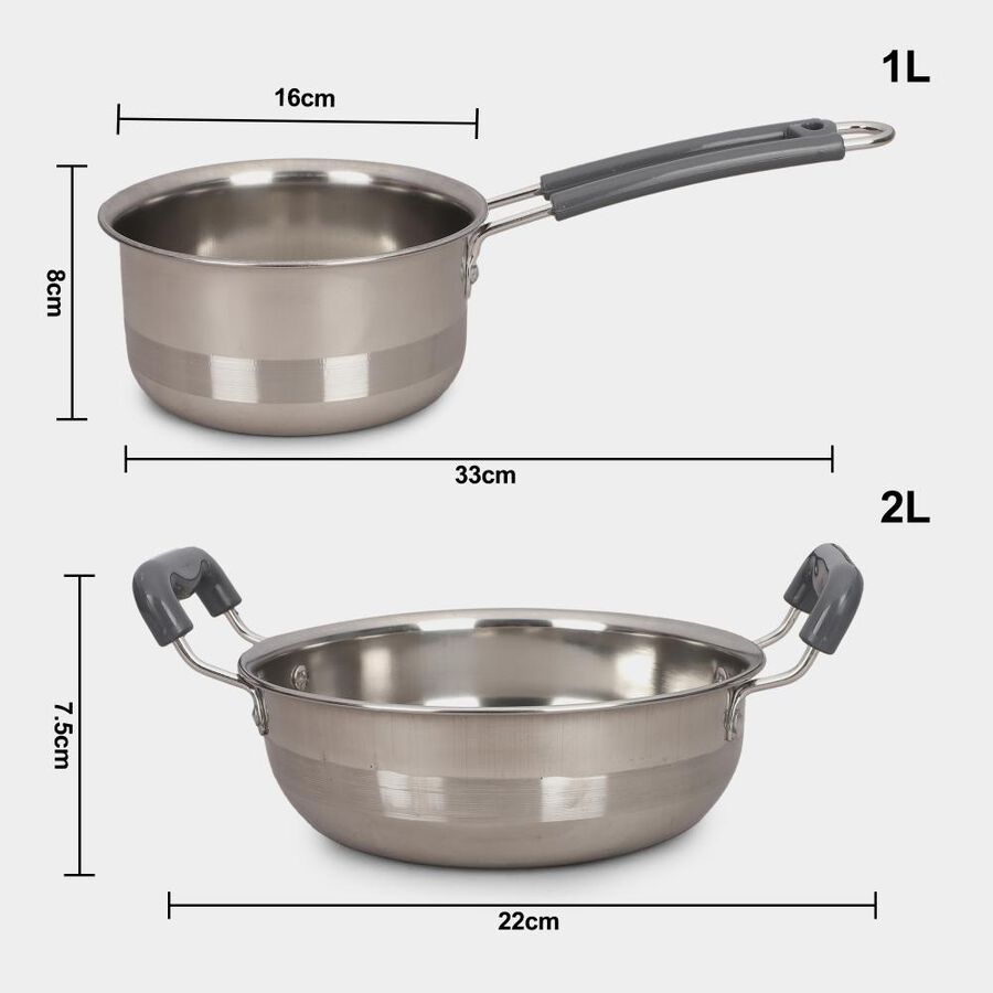 2 Pcs. Steel Cookware(1 Saucepan & 1 Kadahi), , large image number null