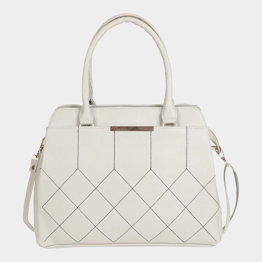 Women's Polyurethane Satchel, Embroidered, Medium Size, , large image number null