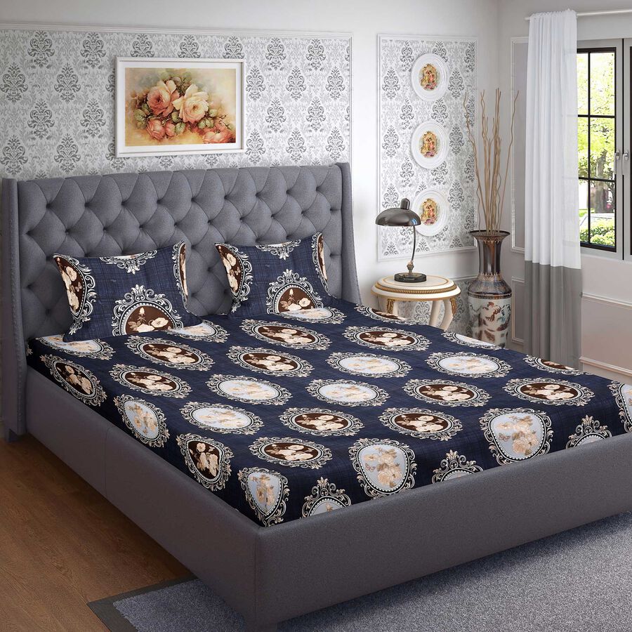 120 GSM Blue Microfiber Double Bedsheet With Pillow Cover, , large image number null