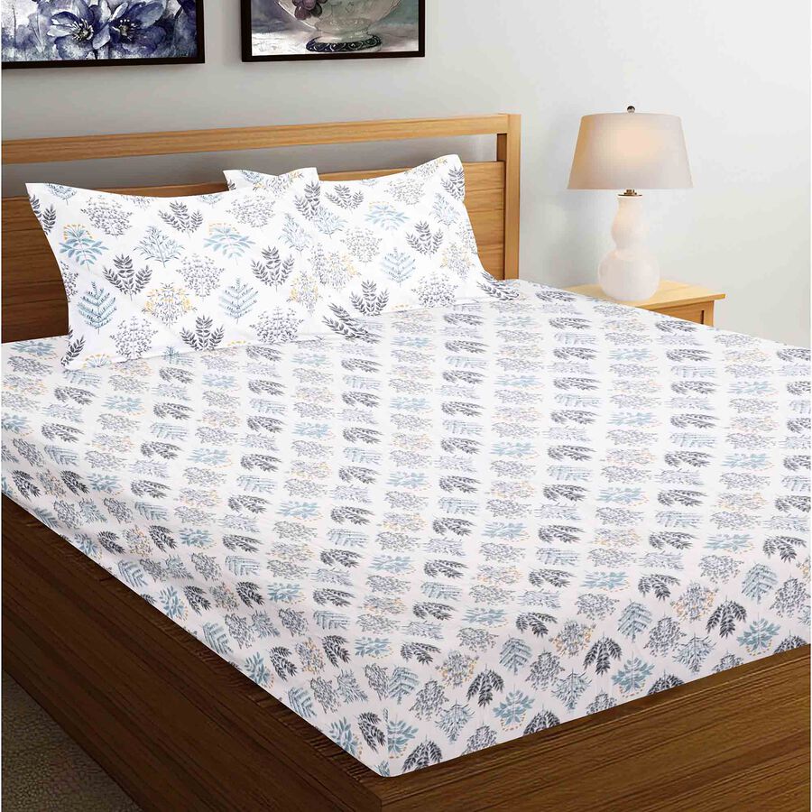 White Microfiber Double Bedsheet with Pillow Cover, , large