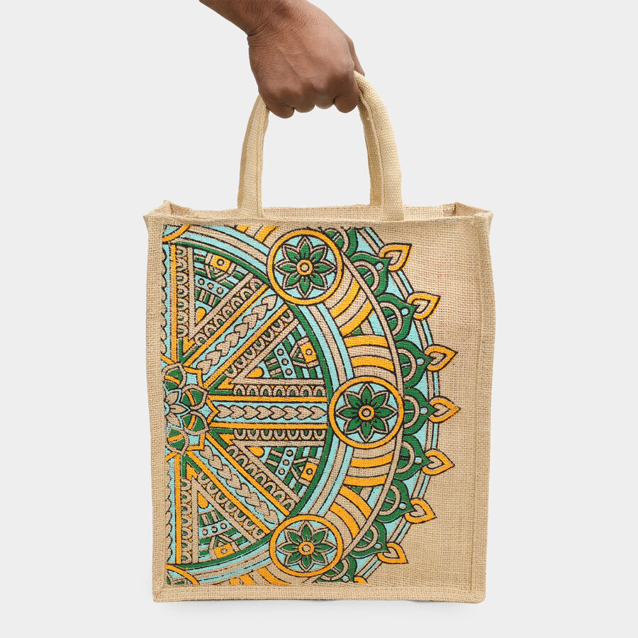 Women's Beige Jute Tote Bag, , large image number null