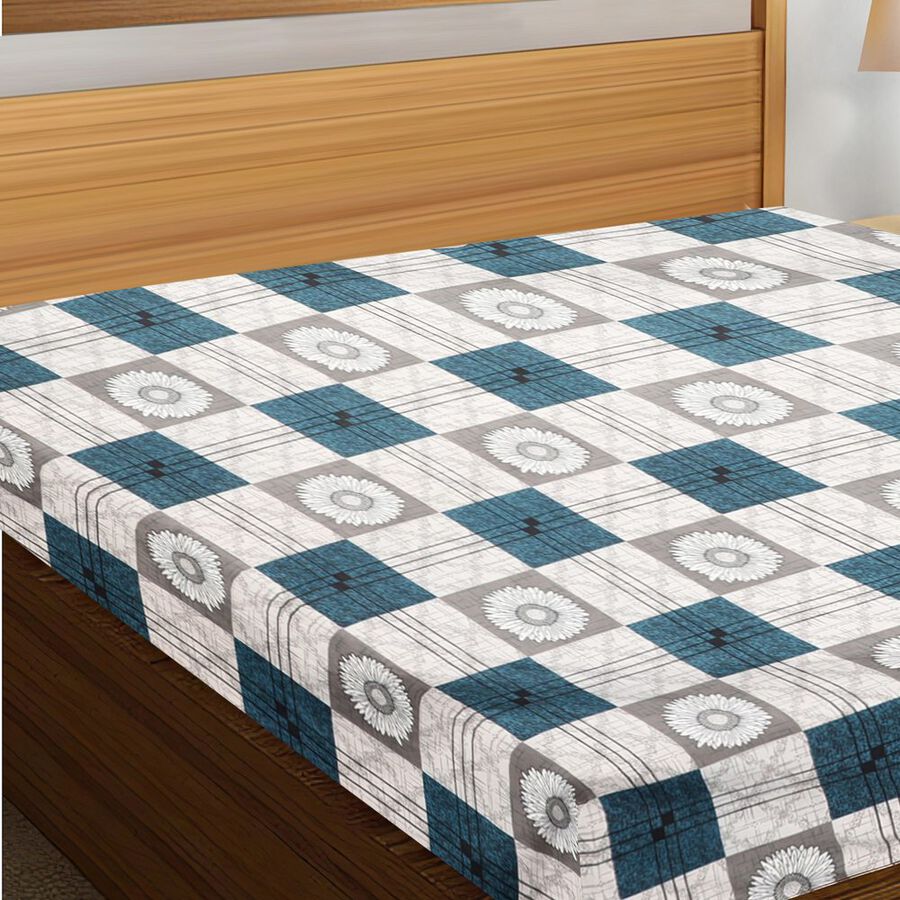 Blue Microfiber Double Bedsheet with Pillow Cover, , large
