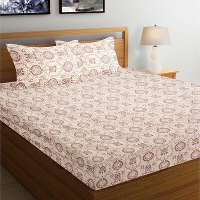 Brown Cotton Double Bedsheet With Pillow Cover