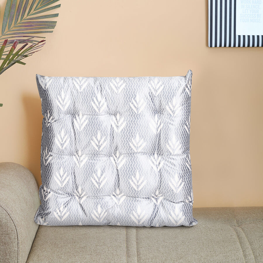 Grey Printed Tufted Cushion, , large